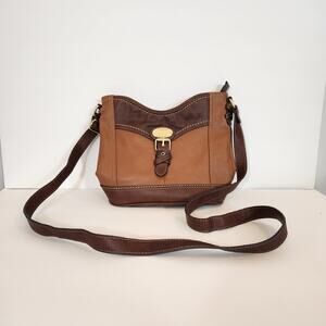 BOC Brown Faux Leather Crossbody Bag Festival Western Cowgirl Adjustable Pockets